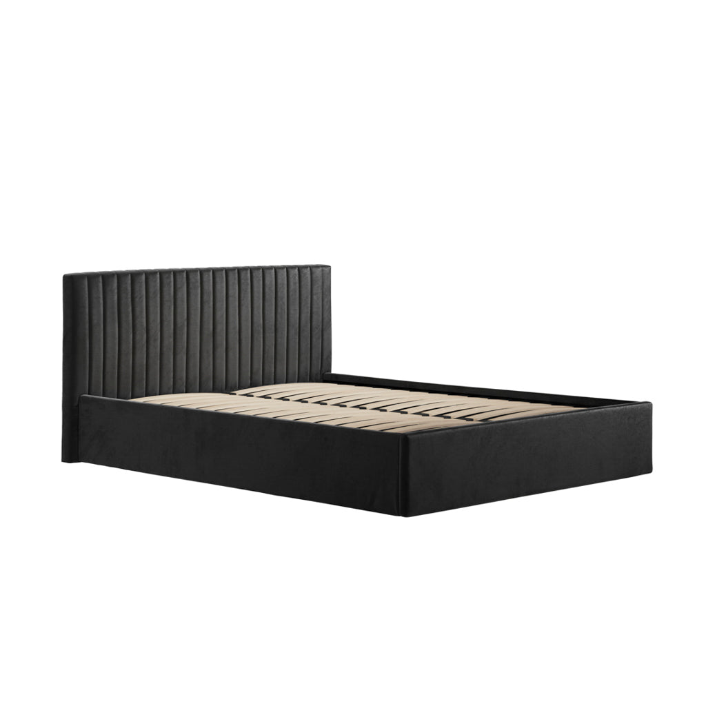 Berlin Black Velvet Ottoman Double Bed